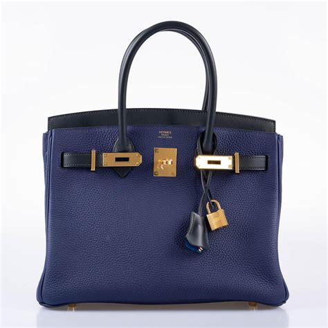 HERMES Taurillon Clemence Sombrero Birkin 30 Bleu Encre